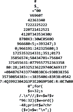 Obfuscated C source, shaped like its own output